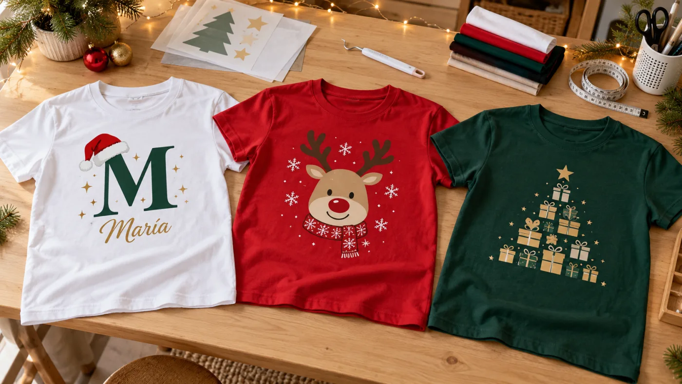 Polos navideños 2026 para familias y empresas en colores rojo, blanco y verde