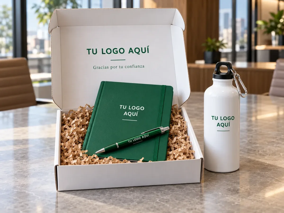 Kit ejecutivo: caja box con libreta, lapicero y tomatodo de aluminio personalizados con logo
