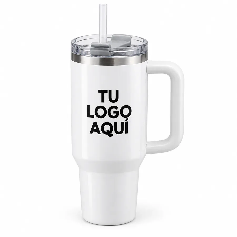 Vaso térmico 40 oz con asa y sorbete con logo — NH Creativo